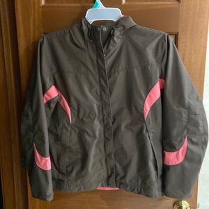 Columbia Women’s Lined Rain Jacket, Brown/Pink, Size Medium